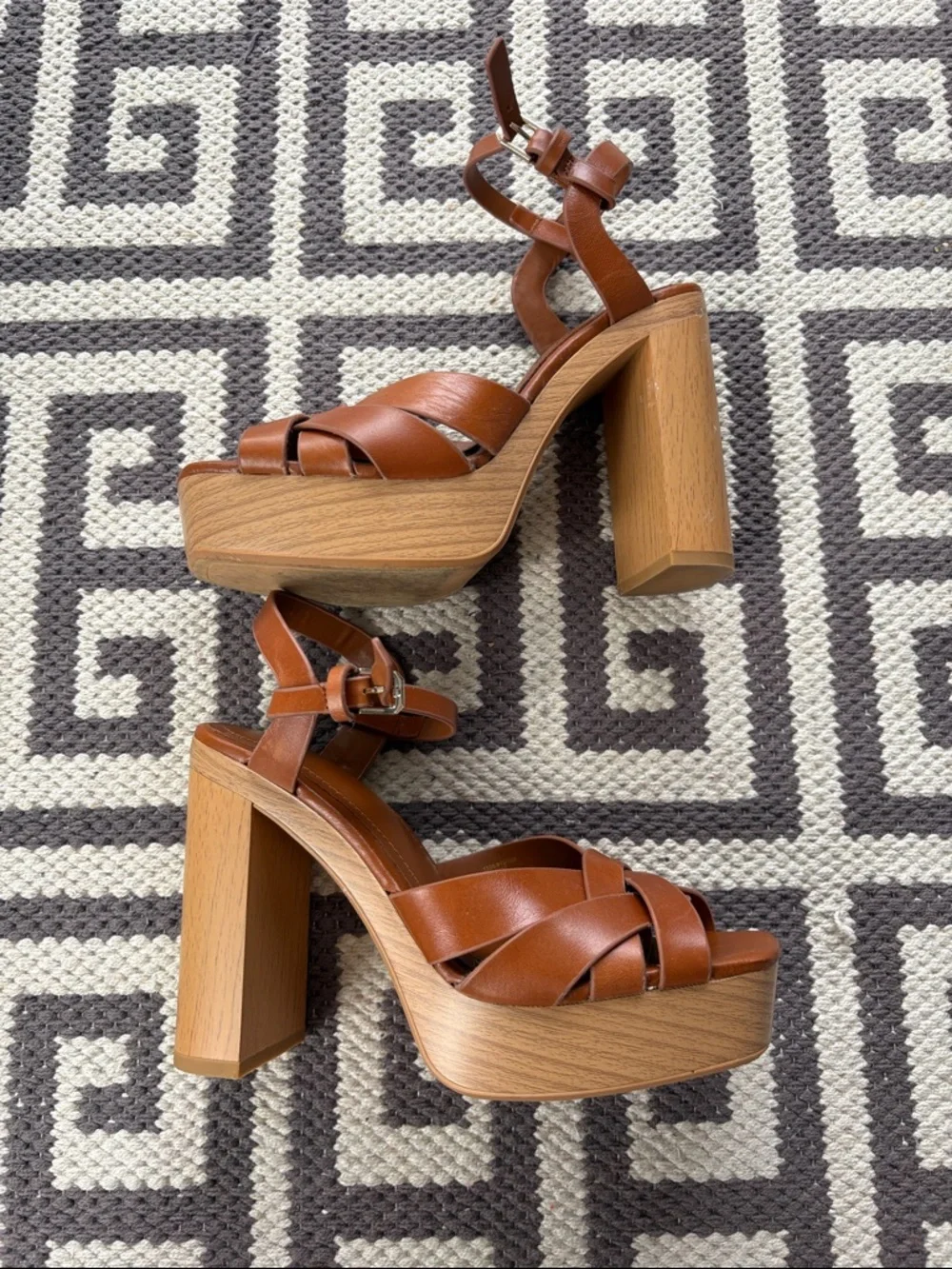 Zara Tan Leather Woven Ankle-Strap Sandals - Picture 2 of 6